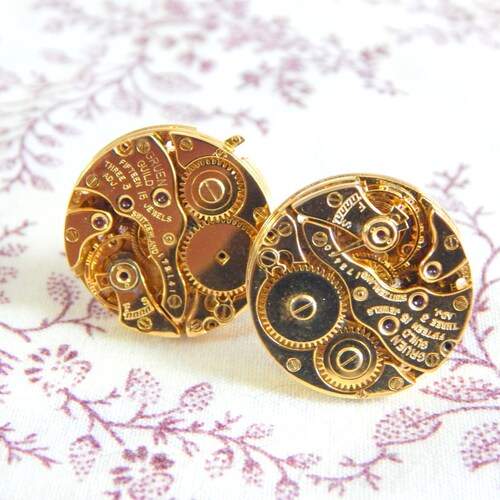 Gruen Clockmakers Steampunk shops Clockwork Gold-Tone Cufflinks