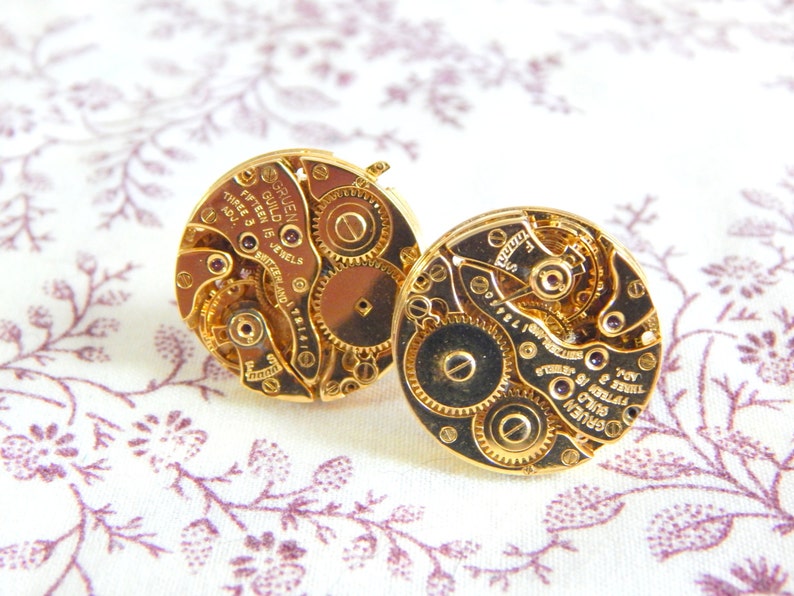 Gruen Clockmakers Steampunk shops Clockwork Gold-Tone Cufflinks