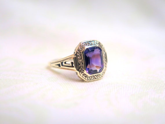 14k Art Deco Amethyst-like Ring - image 5