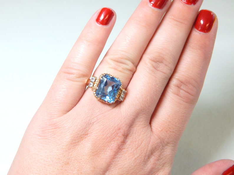 10k Gold Aqua Blue Statement Ring Etsy