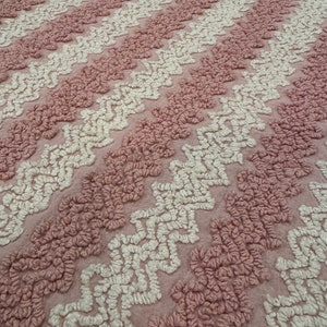 Cabin Craft Dusty pink and vanilla zig zag pattern. Vintage Chenille Fabric available in multiple cut sizes