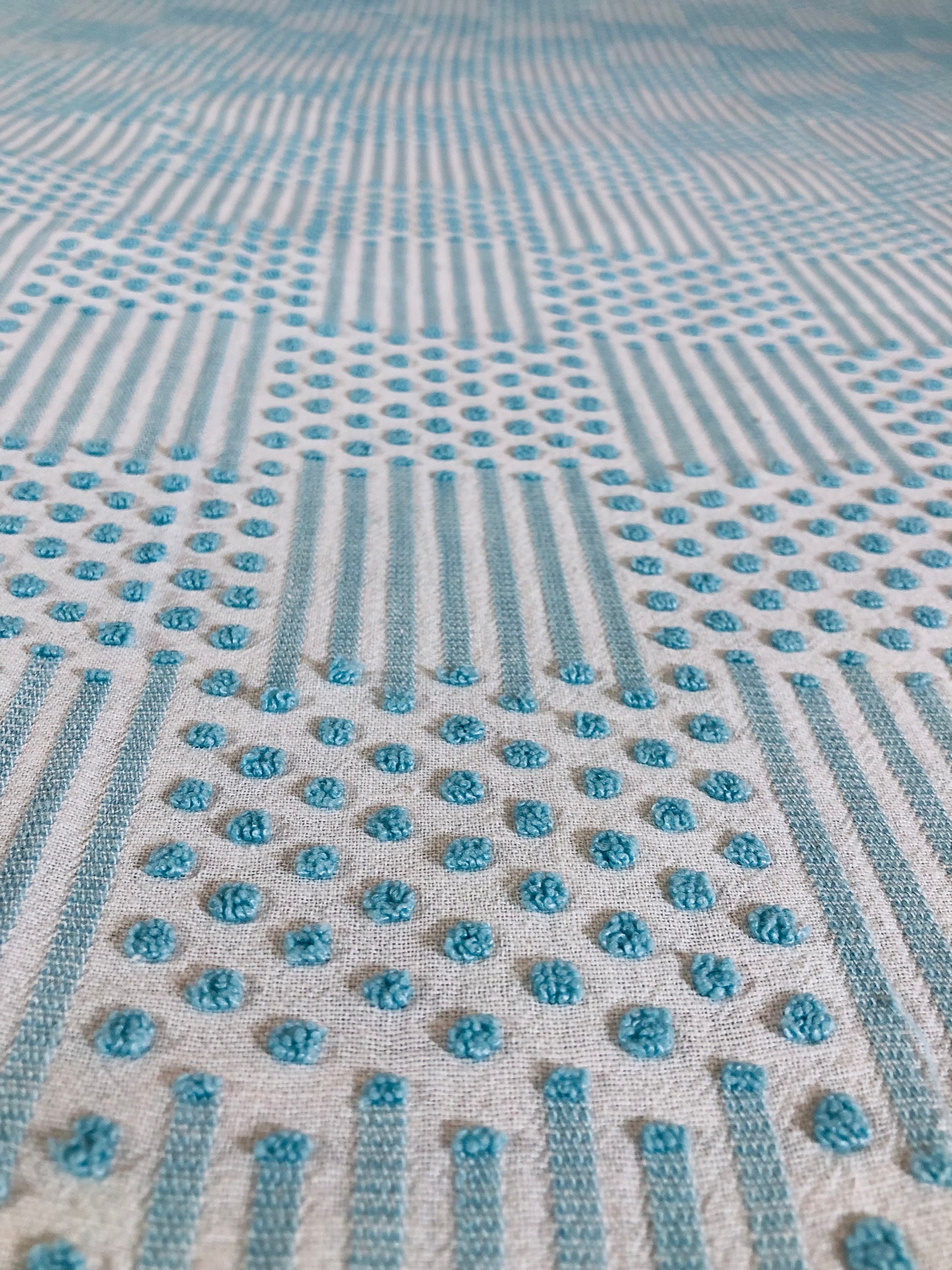 Vintage Chenille Bedspread Morgan Jones Aqua teal blue. 94x104”