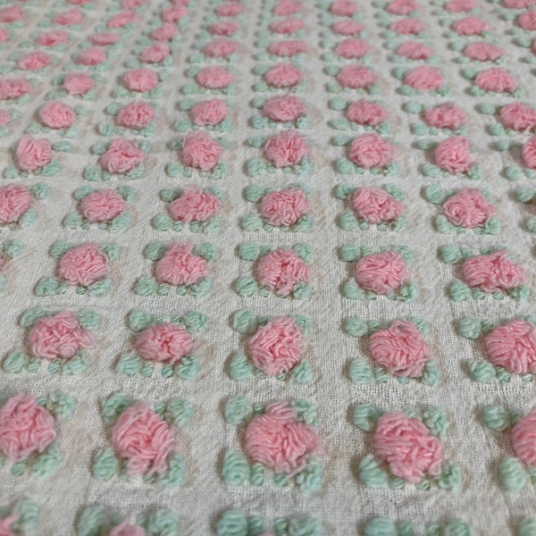 Vintage Chenille Fabric Morgan Jones pink rosebud design.  Multiple cut sizes available