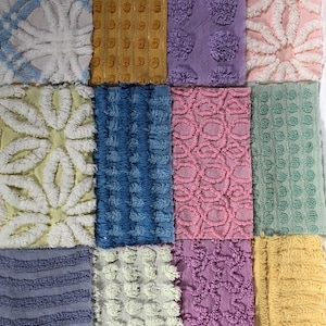Vintage Chenille Spring Pastel Fabric Quilt Squares / Qty 12 6x6" 1 of each pattern