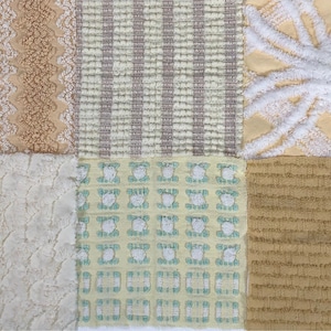 Vintage Chenille Fabric Quilt Squares / Qty 12 6x6&quot;