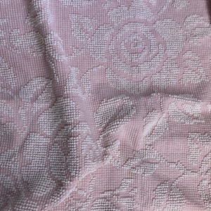 Timeless white cabbage Rose Hobnail on pink background. Vintage Chenille Fabric in Various cut size options