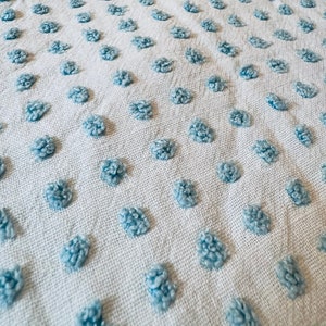 Sweet aqua tiny pops on a lighter aqua background. Vintage Chenille Fabric. Cut size measures 24x18” qty 1