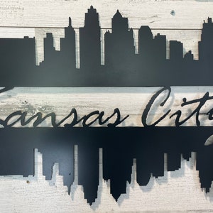 Metal Kansas City Double Skyline City Decor Skyline Sign Farmhouse Decor Skyline Wall Decor Skyline River Reflection KC Decor image 2