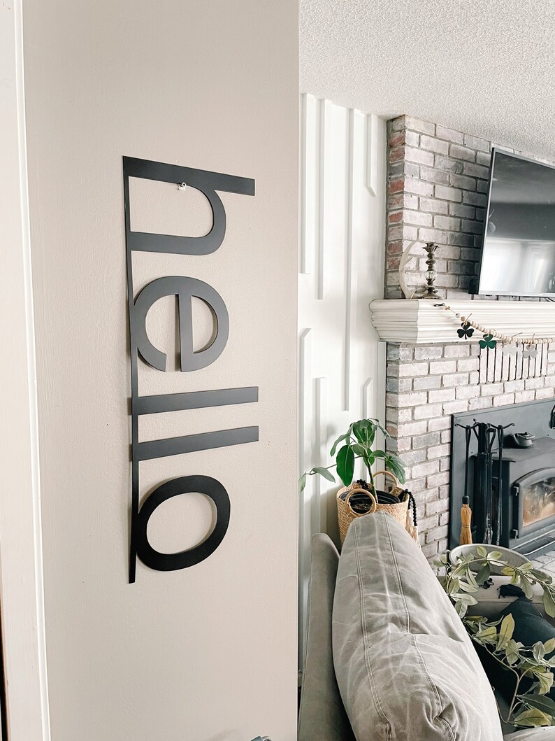 Hello Vertical Metal Sign Black Tall Skinny Sign Modern Etsy