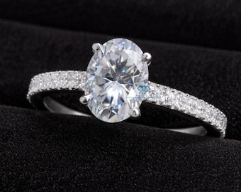 Elegant Oval Lab Grown Diamond Hidden Halo Ring 14K White Gold Bridal Ring