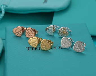 Orecchini a cuore Tiffany, orecchini piccoli, orecchini a perno in argento sterling, gioielli di design, regalo per lei,