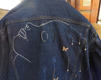 Upcycled Blaue Jeansjacke - Upcycled Jeansjacke - OOAK Jeansjacke - Kunst Jeansjacke - Boho Jeansjacke - Hippy Jacke