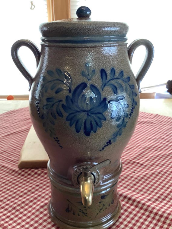 Rowe Pottery Water Cooler. Provinicial Primitive Brown, Ash Salt