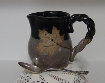 One stoneware pottery creamer/small pitcher.  handmade pottery woodland creamer/pitcher - pottery creamer -Maple Leaf Pottery Creamer