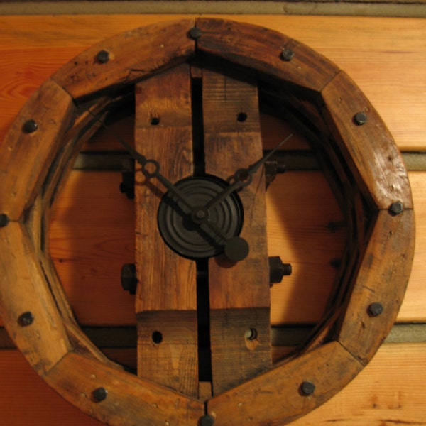 On sale form 295.00 - Upcycled Wall Clock -  Wood Wall Clock - Griss Mill Wheel Wall Clock -  Recycled Clock - Rustic Clock - Wall clock