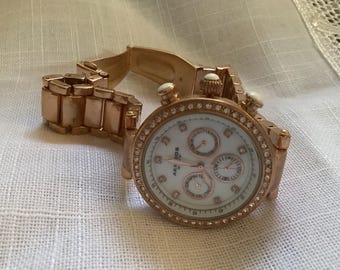 Akribos XXIV Watch - Chronograph Rose Gold tone with crystal accents.