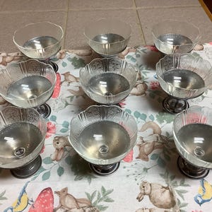 10 American Sweetheart Depression Glass Sherbet w Metal holders. Macbeth Evans