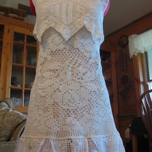 Upcycled Dress - Repurposed doily dress - Upcycled Crochet Dress - Upcycled Wedding dress -Upcycled Halter Dress. OOAK Dress.