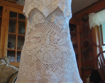 Upcycled Dress - Repurposed doily dress - Upcycled Crochet Dress - Upcycled Wedding dress -Upcycled Halter Dress. OOAK Dress.