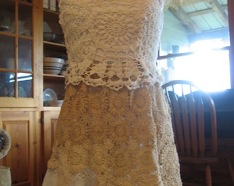 Upcycled Dress- Crochet Dress - Repurposed doily  dress -  Upcycled Doily Dress - Wedding dress -Upcycled Halter Dress.OOAK Dress.