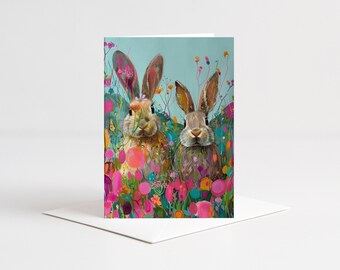 Easter card set "Rabbit in a sea of flowers" - 10 pieces including 10 envelopes - greeting cards
