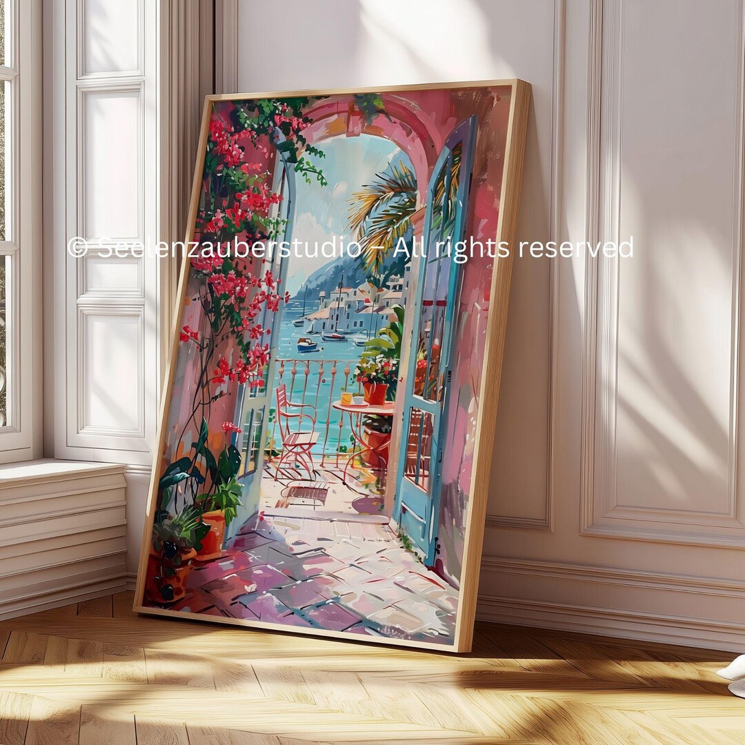 Mediterranean Terrace Poster | Mediterranean Wall Art Print | Sea View ...
