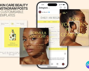Plantillas Canva para publicaciones de Instagram sobre belleza y cuidado de la piel / Paquete de 6 diseños