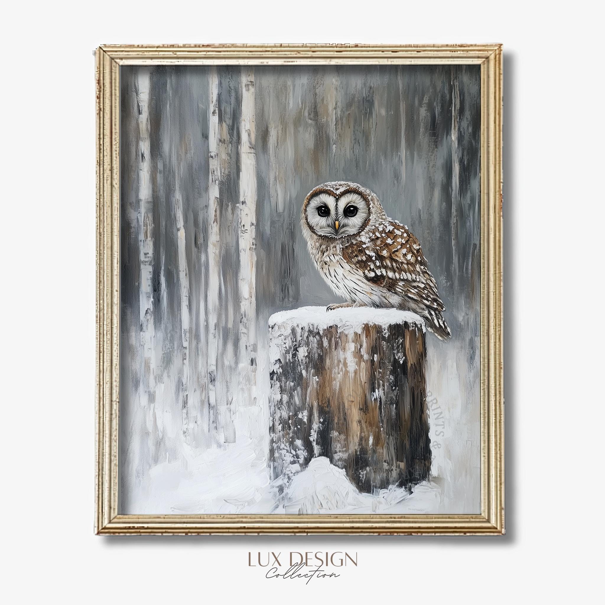 Winter Owl Painting &ndash; Rustic Farmhouse Style Wall Art (Digital Print) 34