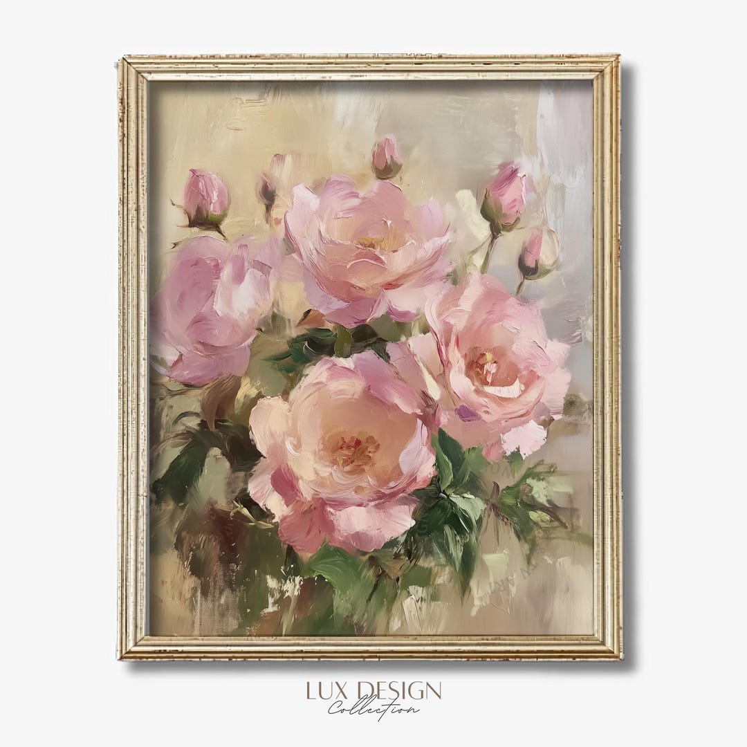 Vintage Bouquet of Pink Roses Print - Romantic Valentines Wall Art ...