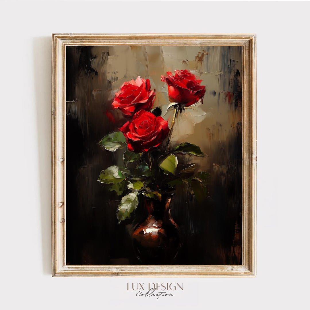 Vintage Roses Still Life Art Print - Moody Valentine's Decor (digital ...