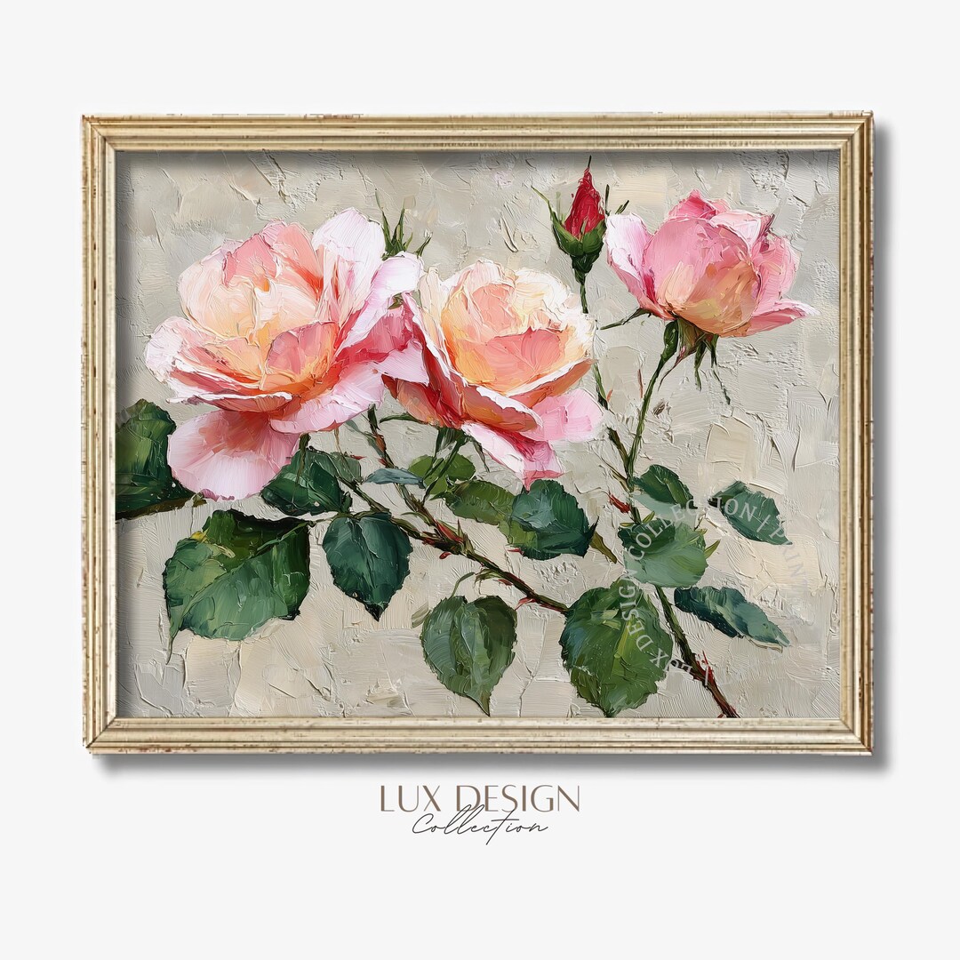 Prontable Pink Roses Printable Pink Roses Art - Romantic Vintage Floral Wall Art ...