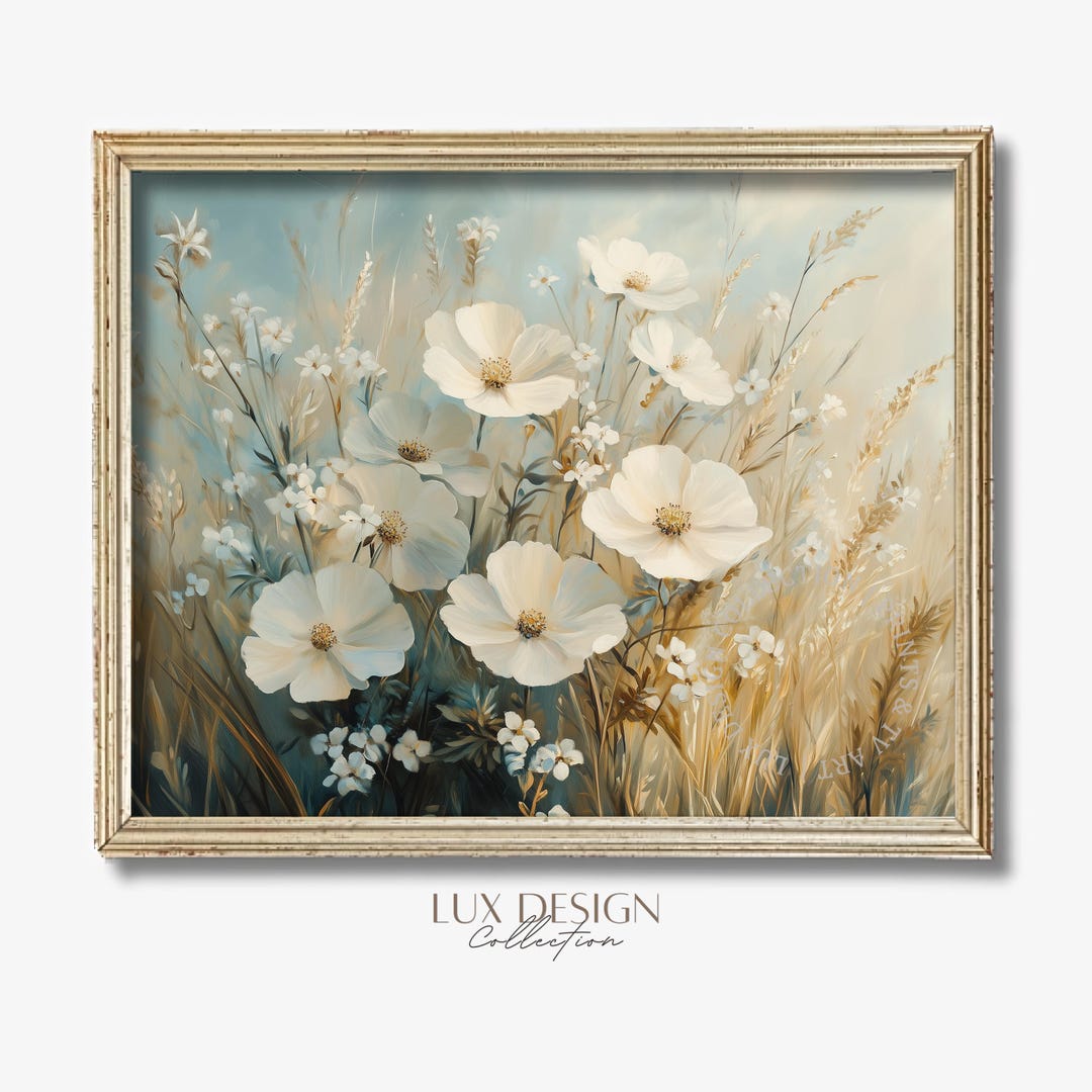 Spring Printable Floral Wall Art - Cream Wildflowers Painting ...