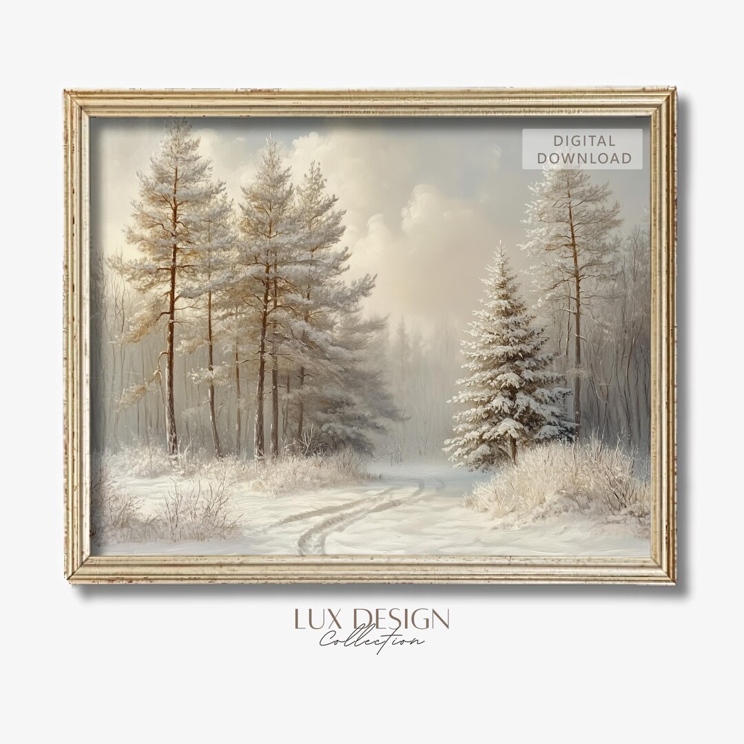 Winter Forest Print, Snowy Pine Tree Landscape, Rustic Neutral Decor ...