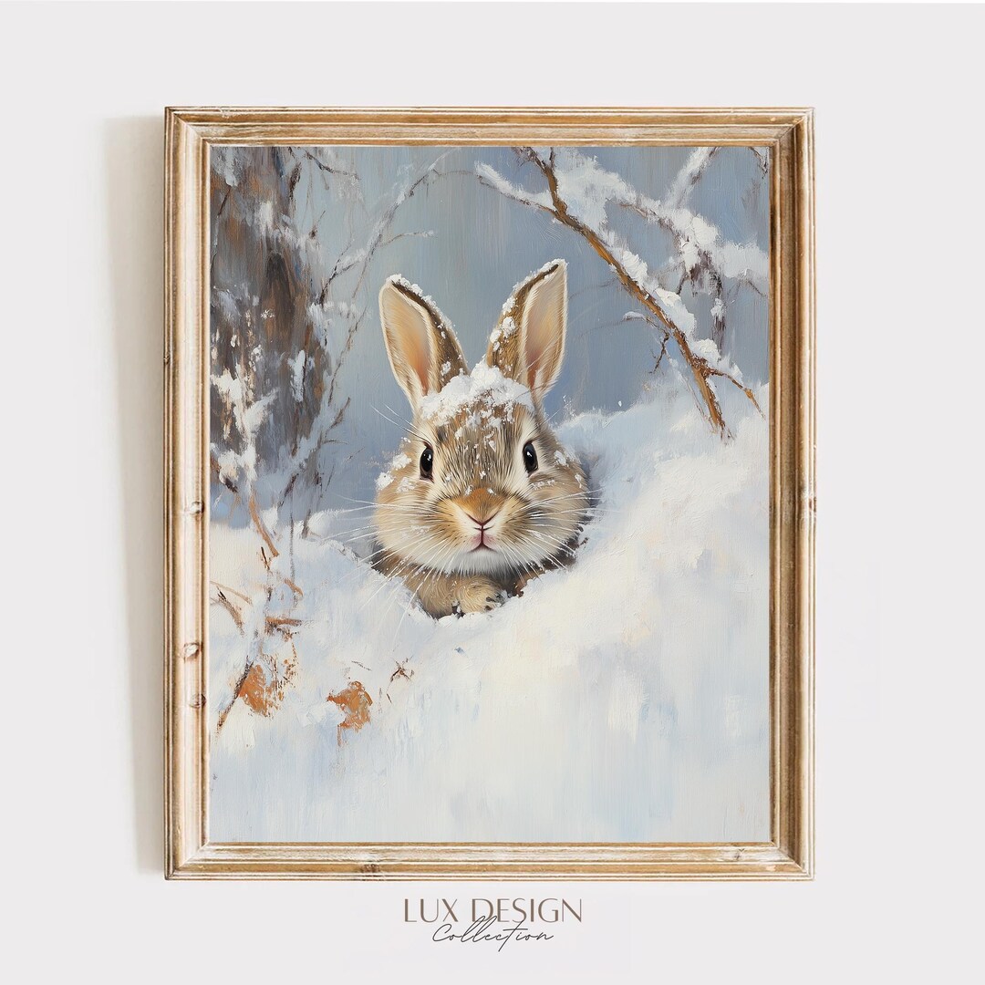 Winter Rabbit in Snow Print – Rustic Printable Bunny Wall Art, Vintage ...