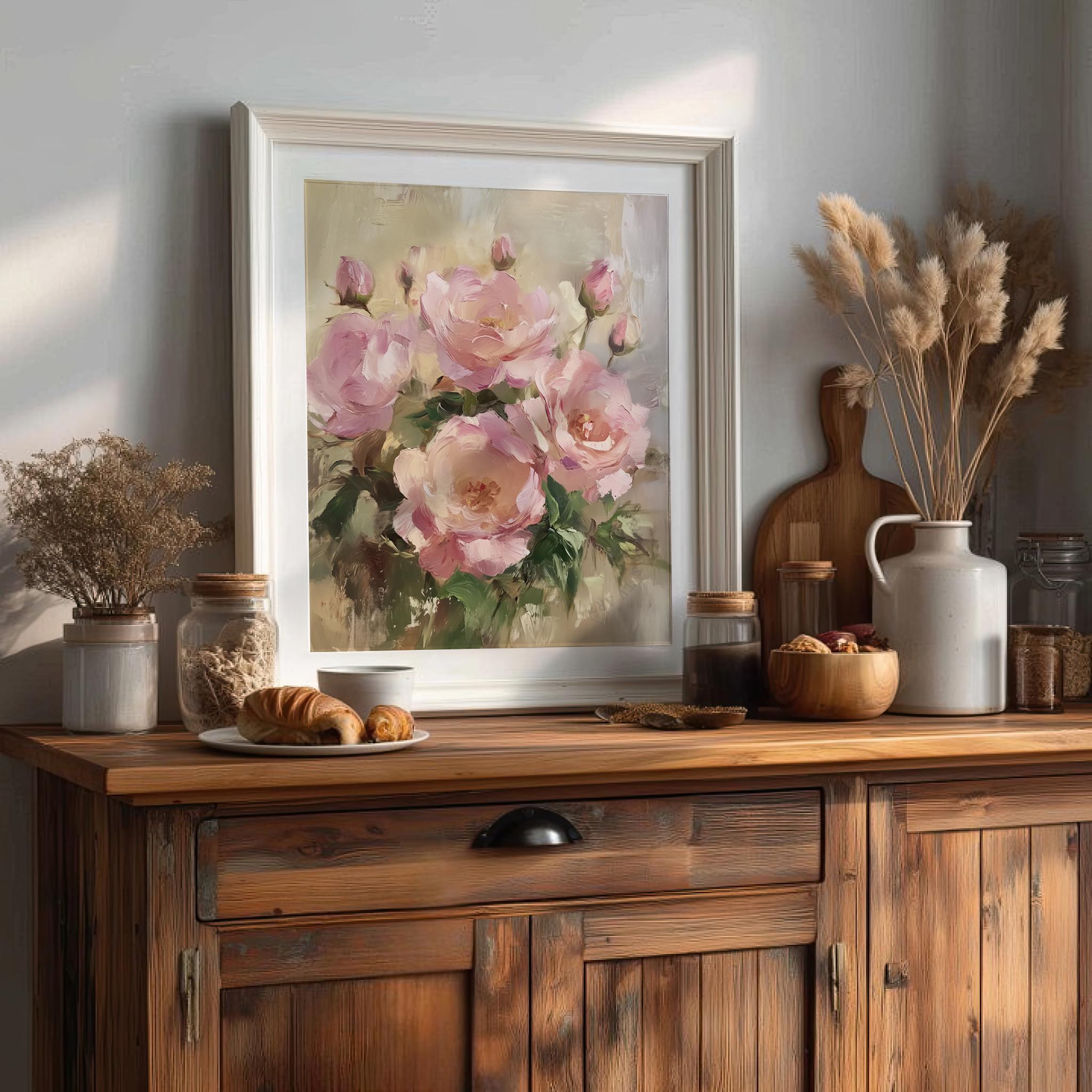 Vintage Bouquet of Pink Roses Print - Romantic Valentines Wall Art ...