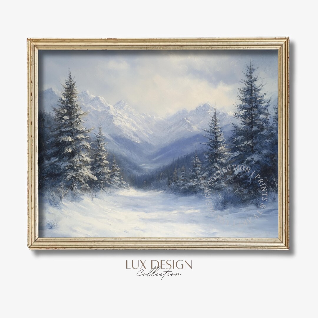 Snowy Mountain Landscape Print – Rustic Winter Pines Wall Art (digital ...