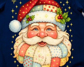Patchwork Santa Claus PNG: Retro Christmas Design (Digital Download)