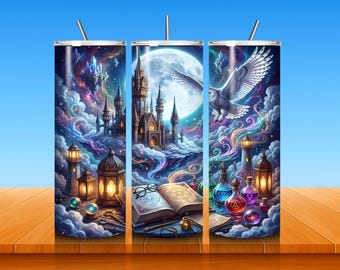 Wizard World Tumbler Wrap Png, 20oz Skinny Tumbler Design, Wizard School Sublimation Wrap, Magic Tumbler PNG, Fantasy Skinny Sublimation