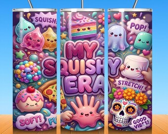 My Squishy Era Tumbler Wrap PNG, Kawaii Fidget Toy 20oz Skinny Sublimation, Cute Pop Art Squishy Design, Colorful Digital Download Printable