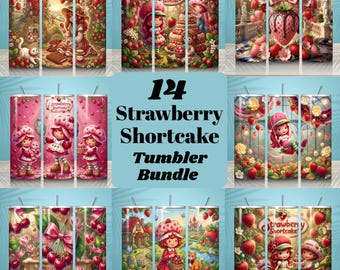14  Retro Straw-bery Sh0rt-cake tumblerBundle | 90s Cartoon Girl | Cute Berry Friends, Pack Pink Strawberry Cartoon Tumbler Wraps