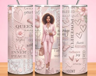 3 Inspirational Black Woman tumbler wrap, Affirmations tumbler png, African American tumbler wrap, 20oz skinny tumbler, Seamless, Pink W106