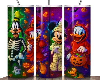Halloween Cartoon Mouse Tumbler PNG: Spooky Friends Digital Design (Digital File)