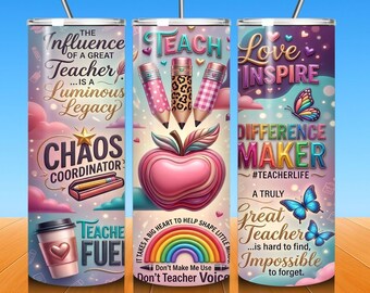 Teacher Tumbler Wrap PNG, 20oz Skinny Tumbler Sublimation Design, Teacher Life Quote Wrap, Pink Coquette Teacher Gift PNG