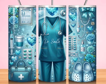 Personalized Nurse Tumbler Wrap: Pink Medical Design (Digital Download) 20oz Medical Coat, Syringe Heart Design
