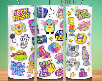 90s Cartoon Tumbler Wrap: Seamless Sublimation Design (Digital Download)