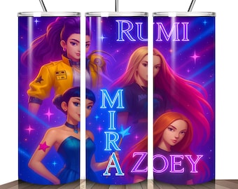 Huntrix 20oz Tumbler Wrap Png Bundle, Demon Hunters Tumbler, Gift For Huntrix Fan, Kpop Group Skinny Tumbler Demon K-Pop Sublimation PNG