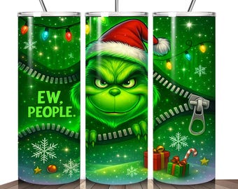 Funny Christmas 20oz Skinny Tumbler Wrap PNG, Green Character Holiday Tumbler, Christmas Sublimation Design, Digital Download