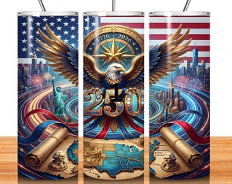 USA 250th Anniversary Tumbler Wrap, American Flag 20oz Skinny Sublimation, Independence Design png