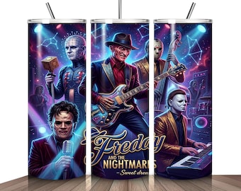 Halloween Tumbler Wrap PNG Horror Movie Characters Neon Terrifier Inspired 20oz Skinny Tumbler Wrap PNG | Horror Clown Sublimation Design