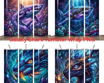 Galaxy Shark Tumbler Wrap PNG, Iridescent Shark 20oz Sublimation Design  Shark Digital Download